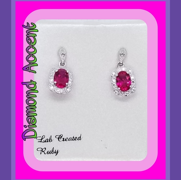 NIB!! Diamond Accent Lab Created Ruby Earrings - Picture 4 of 4